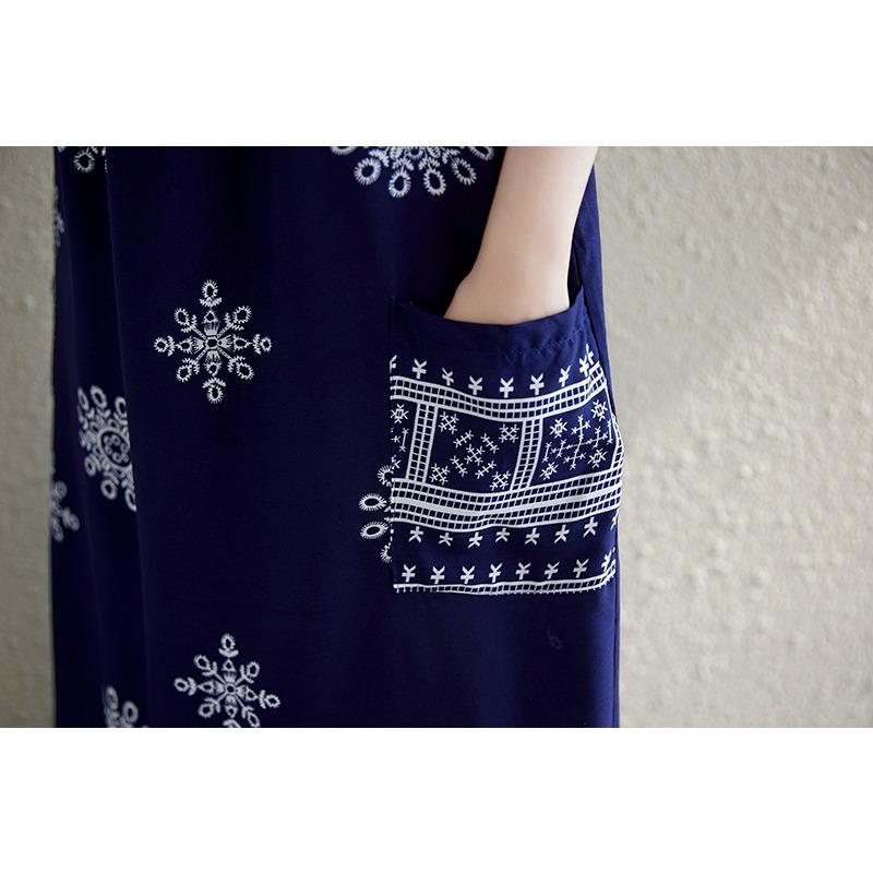 DIMANAF 2025 Summer Plus Size Dress Women Casual Long Vintage Cotton Dress Loose Basic Printing Dress