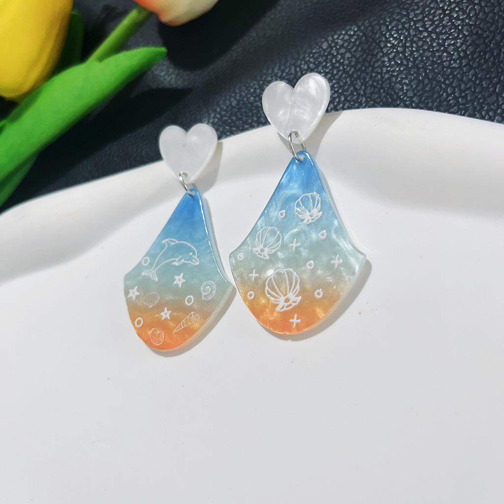 Creative Personality Asymmetrical Earrings Acrylic Gradient Fan-shaped Small Fresh Earrings