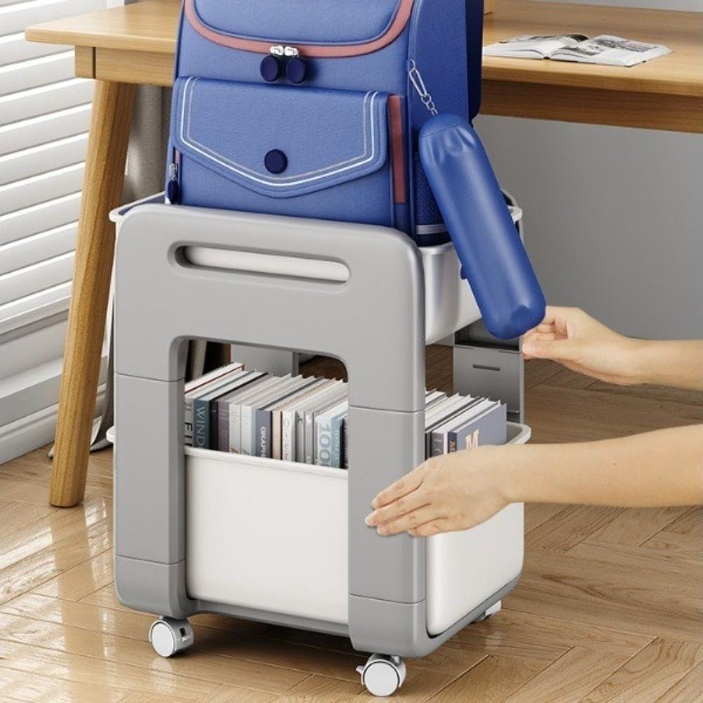 New 2-Tier Rolling Storages Cart 4 Wheels Large Capacity Bookshelf Storage Trolley Movable Multifunctional Small Cart Rack