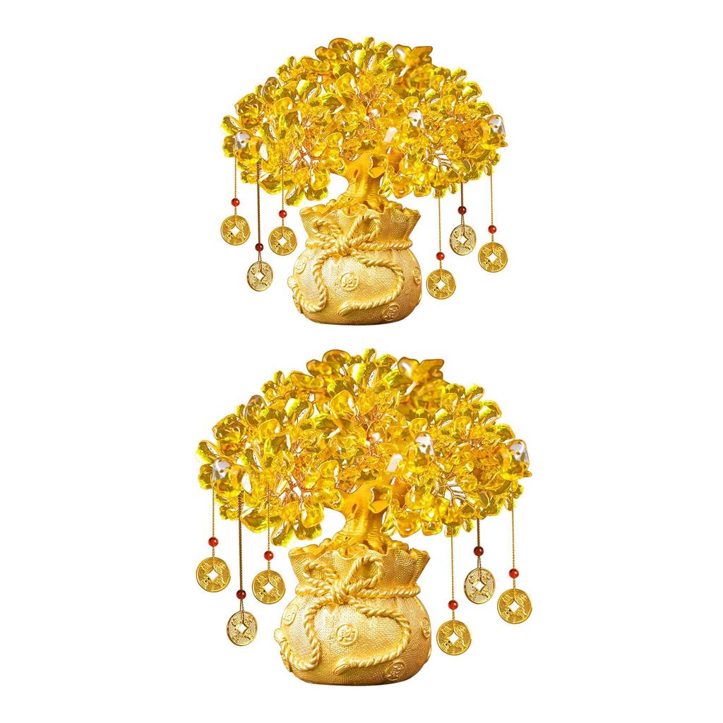 Feng Shui Citrine Money Tree Artificial Bonsai Statue Chinese Decoration for Apartment Living Room Tabletop Decor