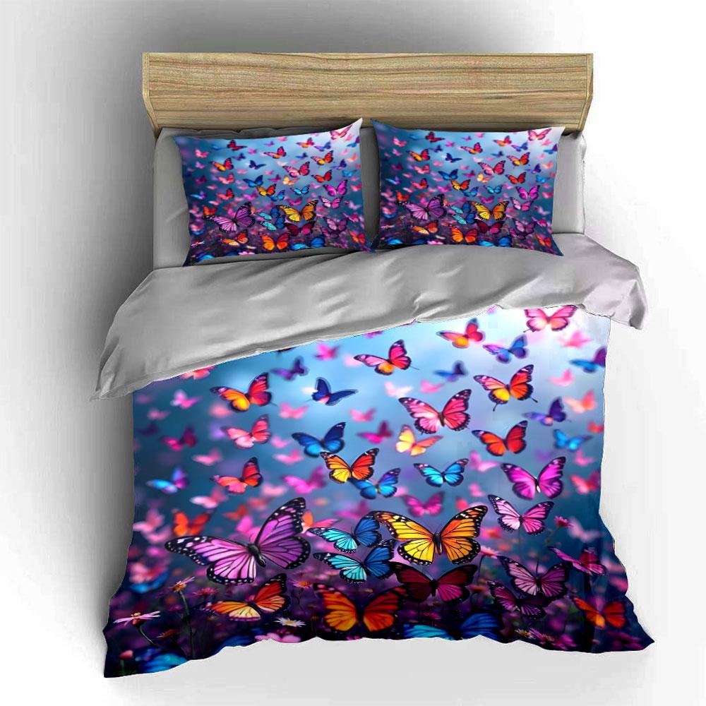 Colorful Butterflies In Flight Bedding Set For Kids Luxury Gift 3Pcs Digital Print Comforter Set Soft Comfortable Breathable