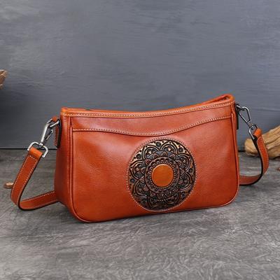 Totem Embossed Women's Bag Genuine Leather Versatile Retro Soft Cowhide Shoulder Crossbody Bag