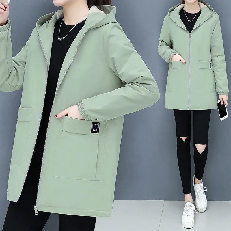 Plus Size Casual Jacket Women's All-match Loose Mid-length Windbreaker Tide Plus Velvet Thickening