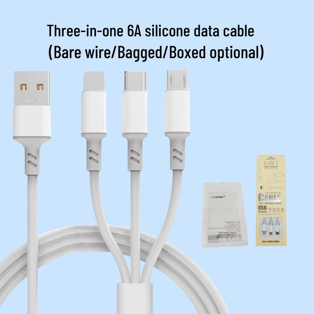 Three-in-One Fast Charging Cable 2.4A for Apple & Huawei, One-to-Three Type-C 6A