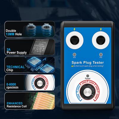 Tester zapalovacích svíček s dvojitým otvorem 12V 06000 ot./min. Benzínový olej Tester zapalovacích svíček s 13mm