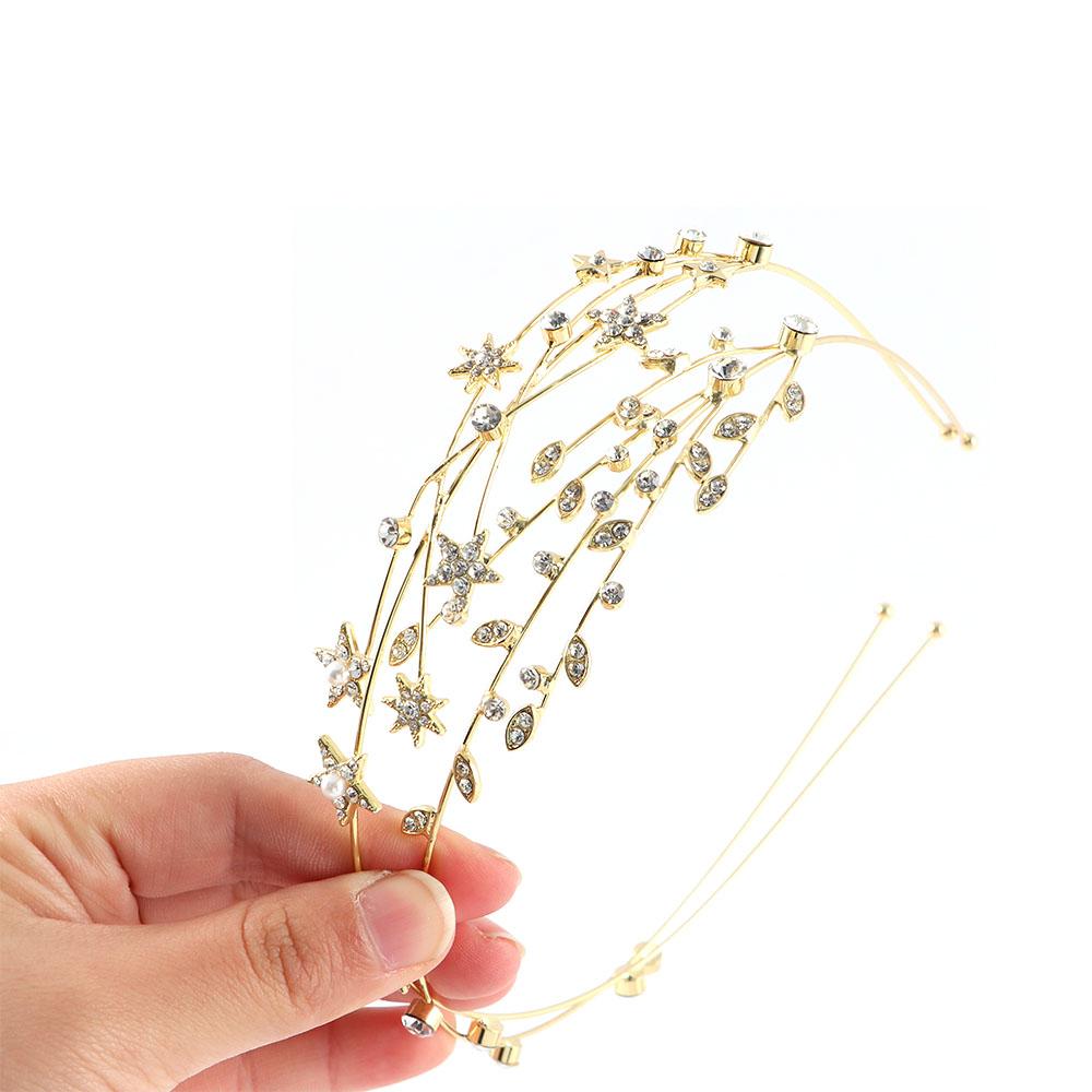 Hair Hoop Women Non-slip Rhinestone Crystal Hairbands Braided Tool Star Headband Hollow Leaves