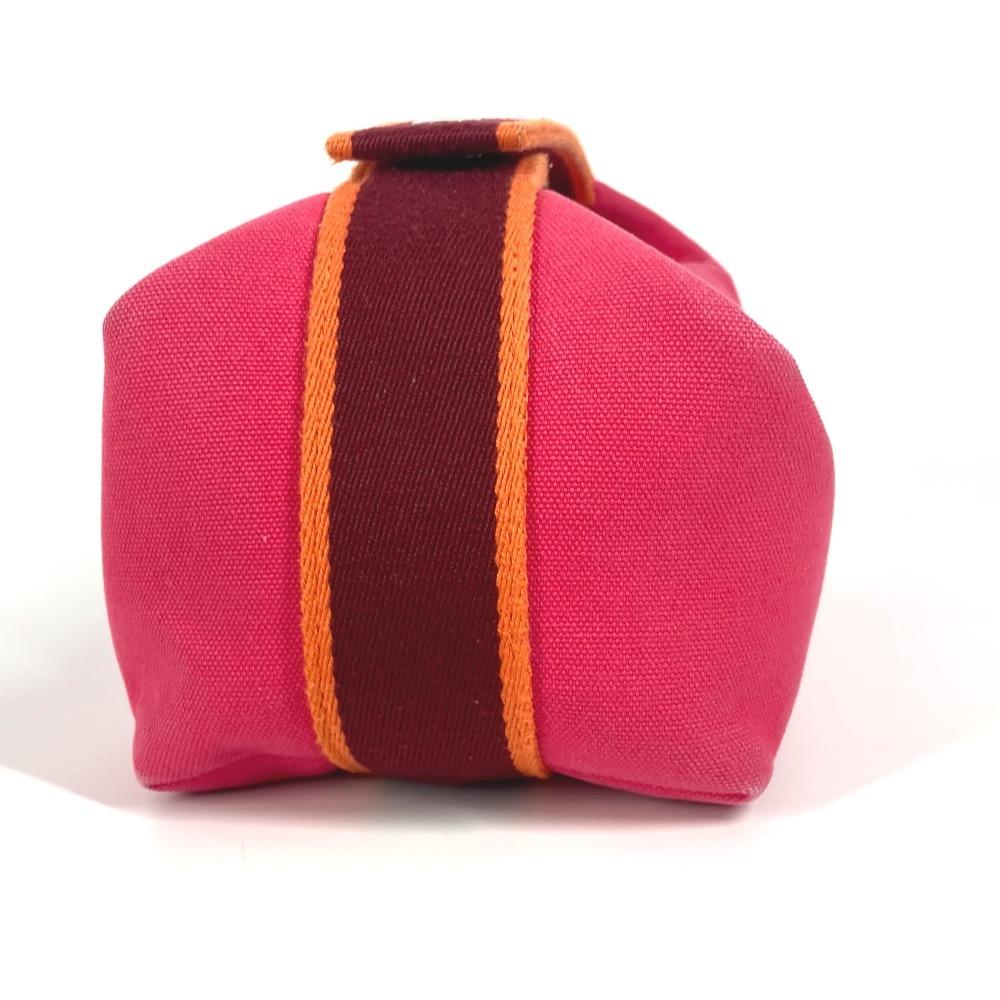 HERMES Brida Black PM Pouch bag vanity bag Hand Bag Canvas hibiscus pink