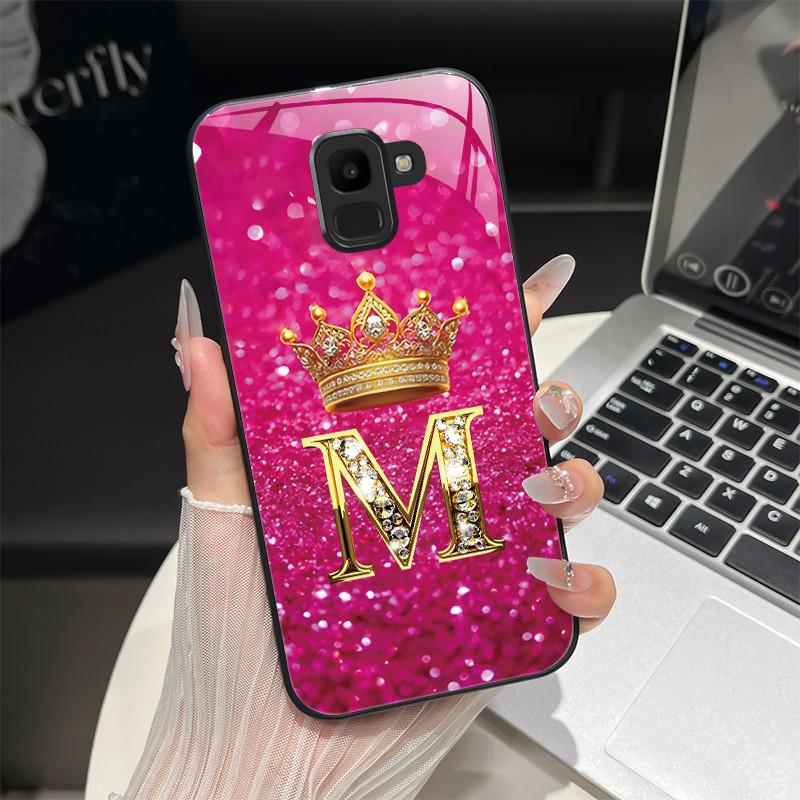 For Samsung Galaxy J6 2018 Case Fashion Letter Hard Tempered Glass Back Cover For Samsung J6 Plus J8 2018 Shockproof Phone Shell