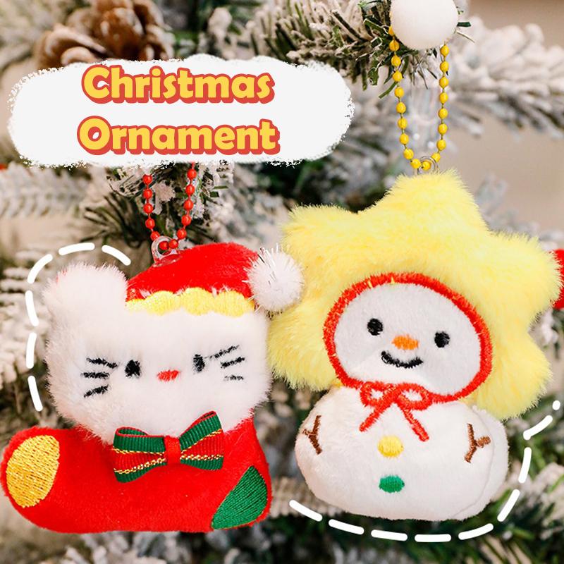 Cute Kitty Plush Keychain Christmas Tree Shaped Cartoon Plush Doll Backpack Hanging Chain Detachable Keychain Christmas Kid Gift