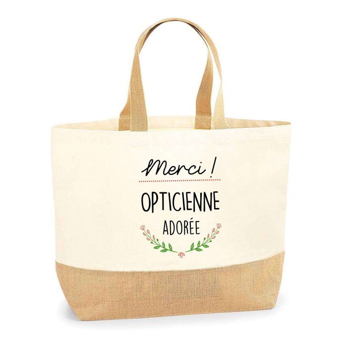 Tote bag en jute - PLANETEE - Merci Opticienne Adorée - Multicolore - Jute naturel - Fabriqué en France