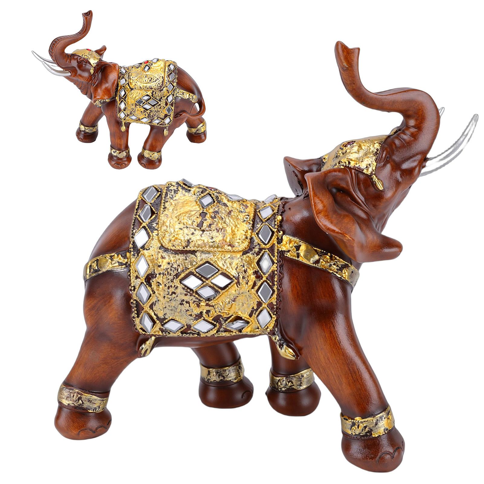 

Elephant Statue Imitated Wood Grain Resin Figurine Collectible Ornament Table Centerpiece Decor Craft Upward