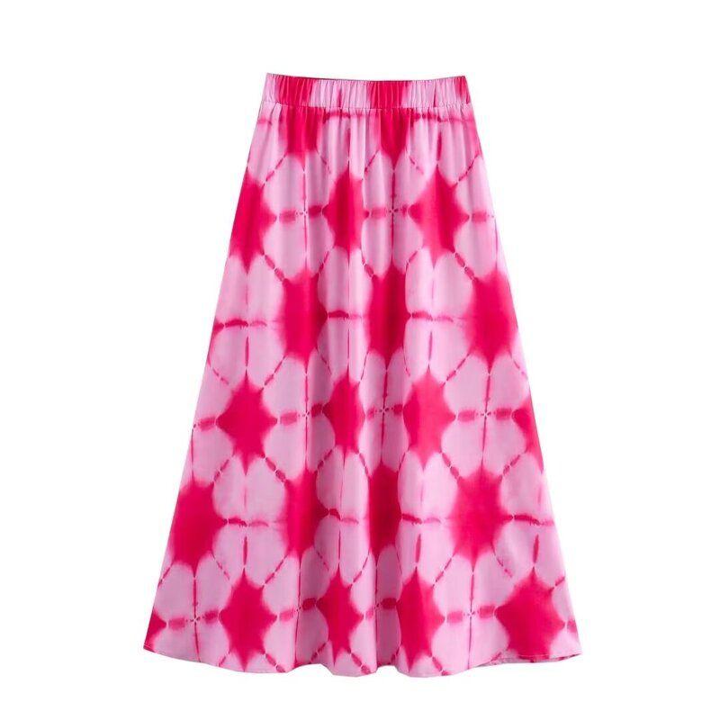 Fashion Style 2024 Summer New Arrival Women's Clothing Stylish All-Matching Sleeveless Suit Print Tops Mid-Waist Skirt