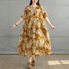 DIMANAF 2025 Summer Plus Size Vintage Dress Women Casual Shirt Dress Loose Basic Flower Printing Dress