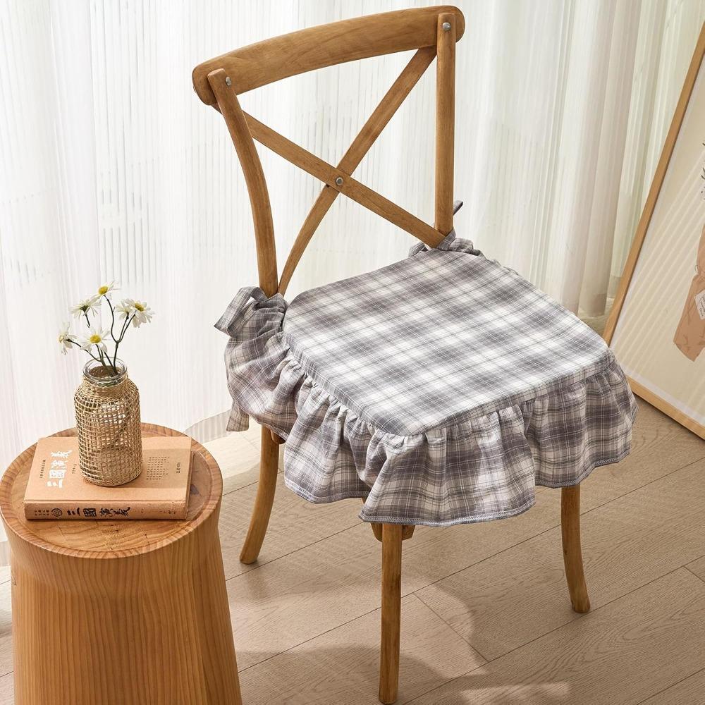 

American Country Style Plaid Ruffled Chair Cushion Seat Cushion Living Room Style C