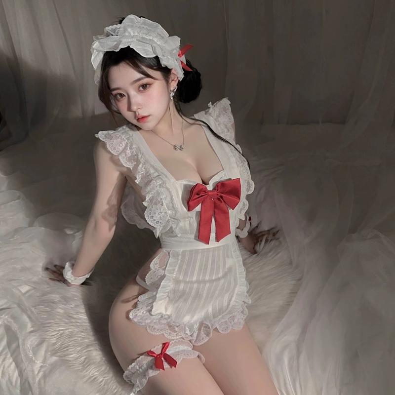 Cute Sexy Bow Maid Bare Back Apron Sexy Lingerie Pure Desire Bare Buttocks Uniform Suit