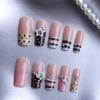 24pcs Y2K Sweet Stars Press On Nails Blue Brown Stripes French False Nails Wave Point Designs Autumn Vintage Fake Nail