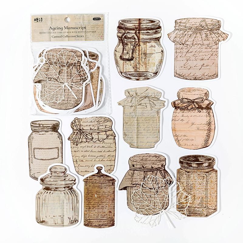 

Mr.Paper 6 Styles 11 Pcs/bag Vintage Stickers Lace Hollow Bottle Plant Handbook DIY Decorative Base Material Korean Stationery