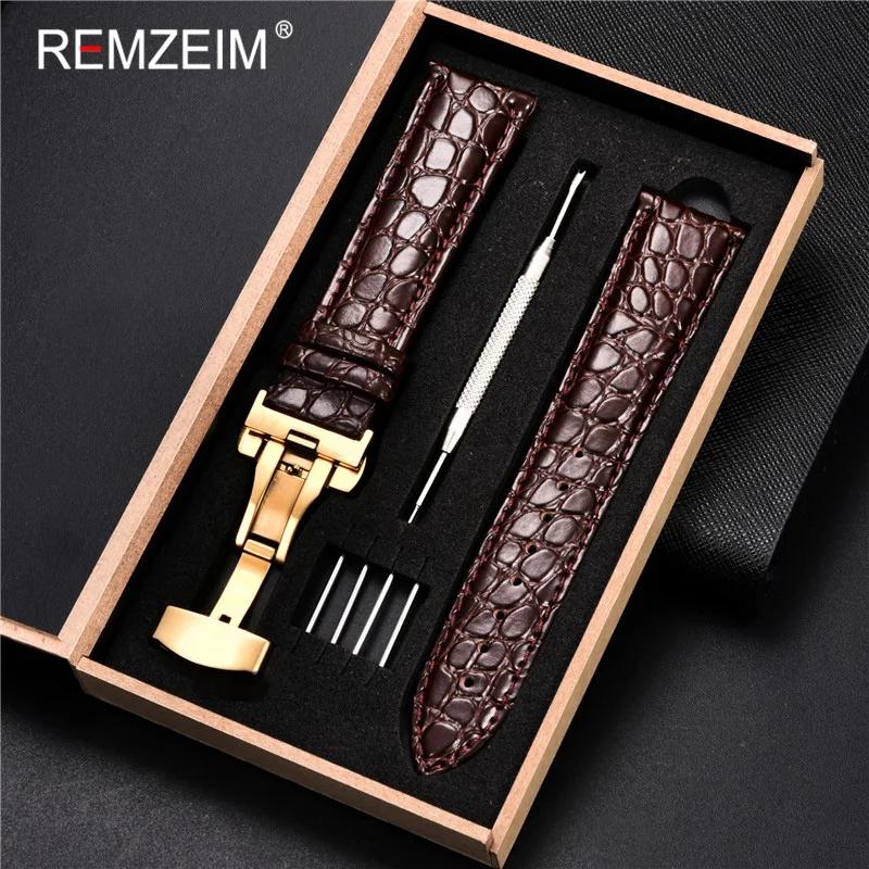 Leather Watch Band 18/20/22/24mm Universal Bracelet Crocodile Pattern Business Watchband Accessories with Gift Packing Box