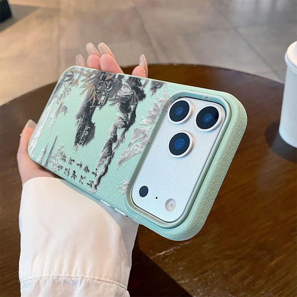 Chinese Style Poetry Pattern Phone Case For iPhone 17 16 15 14 13 12 11 Pro Max Plus 17 Air XS Max X XR Lychee Texture Cover