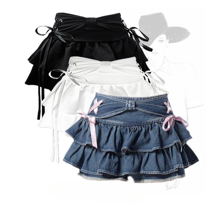 Mini Denim Röcke Frauen Heiße Mädchen Süße Kawaii Bogen Vintage Y2k Kleidung Amerikanische Streetwear Sexy Sommer A-line Gothic