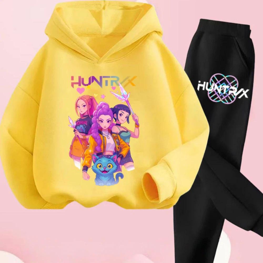 K-pop Охотники на демонов Детский мультяшный комплект из 2 предметов: толстовка с длинным рукавом и брюки. Наряд для малышей, младенцев, девочек, мальчиков. Бутиковая одежда, костюм.