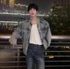 Men's High-End American-Style Denim Jacket: Trendy, Scruffy Cool Hairdresser Vibe with Padded Shoulders and Light Luxury Design.