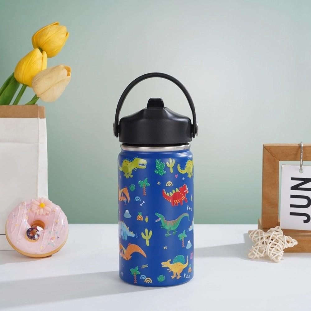 Straw Cup Cartoon Handheld Kettle Fashionable Stainless Steel Vacuum Cup Leak-Proof Insulated Water Bottle School Use