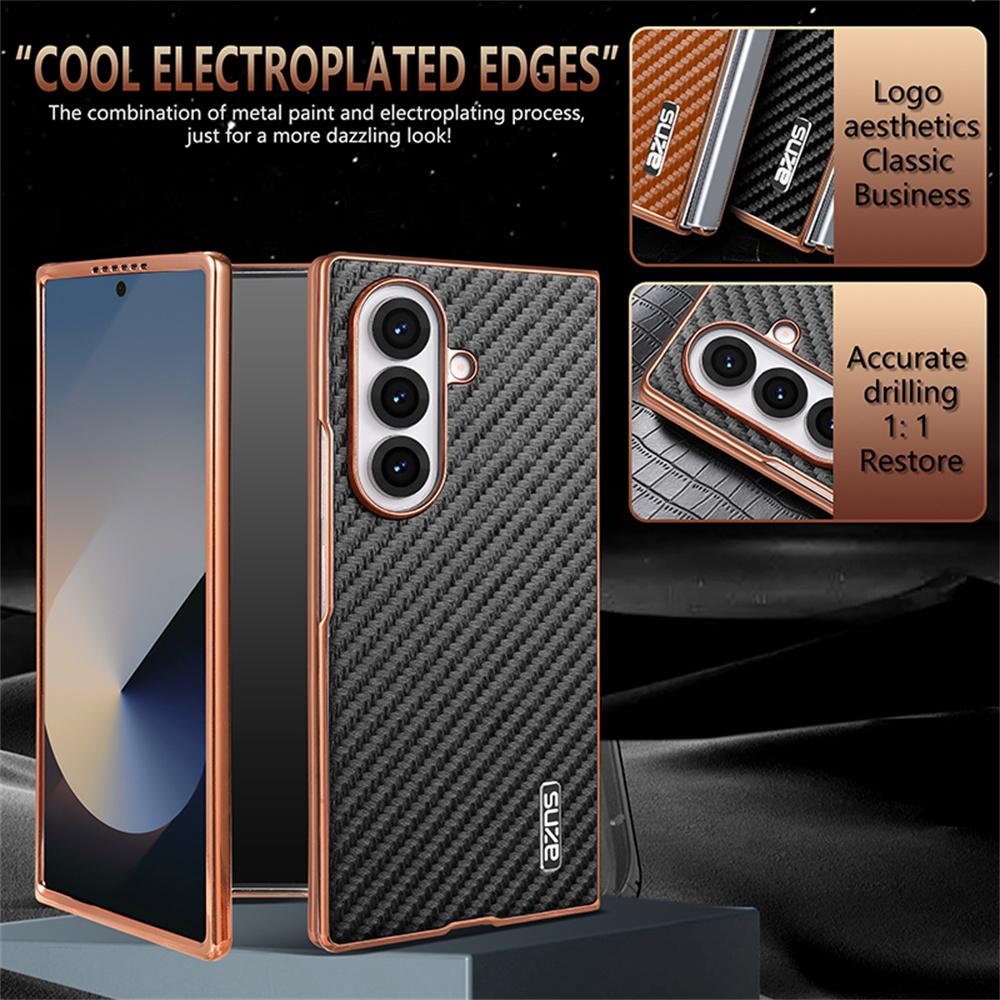 AZNS For Samsung Galaxy Z Fold7 5G Case Electroplating Carbon Fiber Texture PU+PC Phone Cover