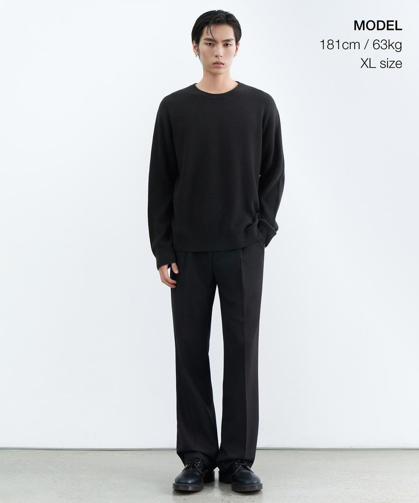 MUSINSA STANDARD [Victoria Wool] Minimal Ribbed Crew Neck Knit [Dark Gray]