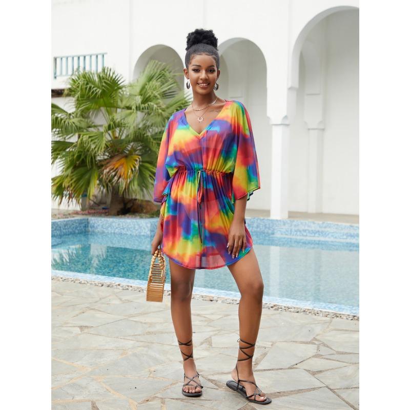 Summer Women's Plus Size Printed Beach Cover Up Sexy Holiday Dress Sun Protection Bikini Cover Up