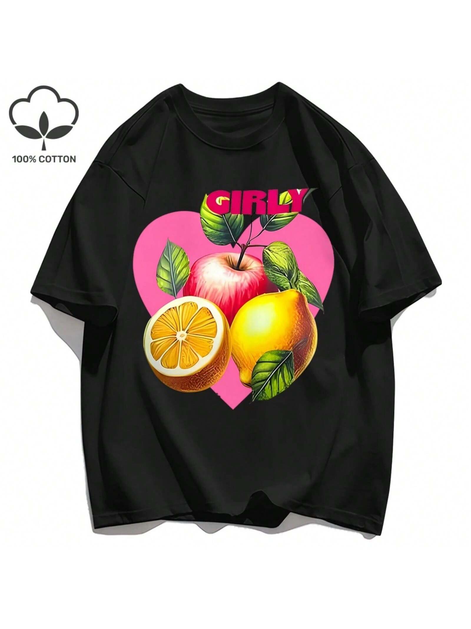 Fresh Fruit Apple Orange Lemons Print Wo unisex T-Shirt Summer All-Match T Shirts Soft Crewneck Tops Oversize Y2K Streetwear S разноцветный
