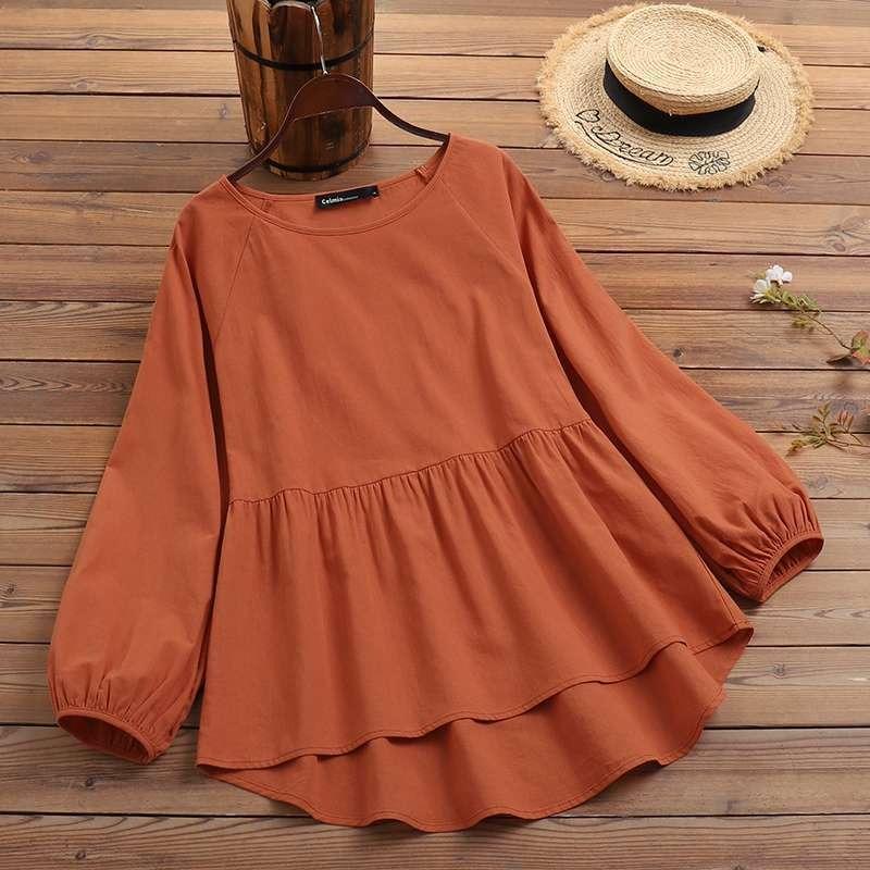 Damen Plus Size Locker Babydoll Bluse Laternenärmel Sommerhemd