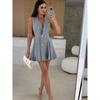 Summer New European and American Fashion Commuter Ol Deep V-neck Double Breasted A Word Sleeveless Vest Dress Skirt DRESS