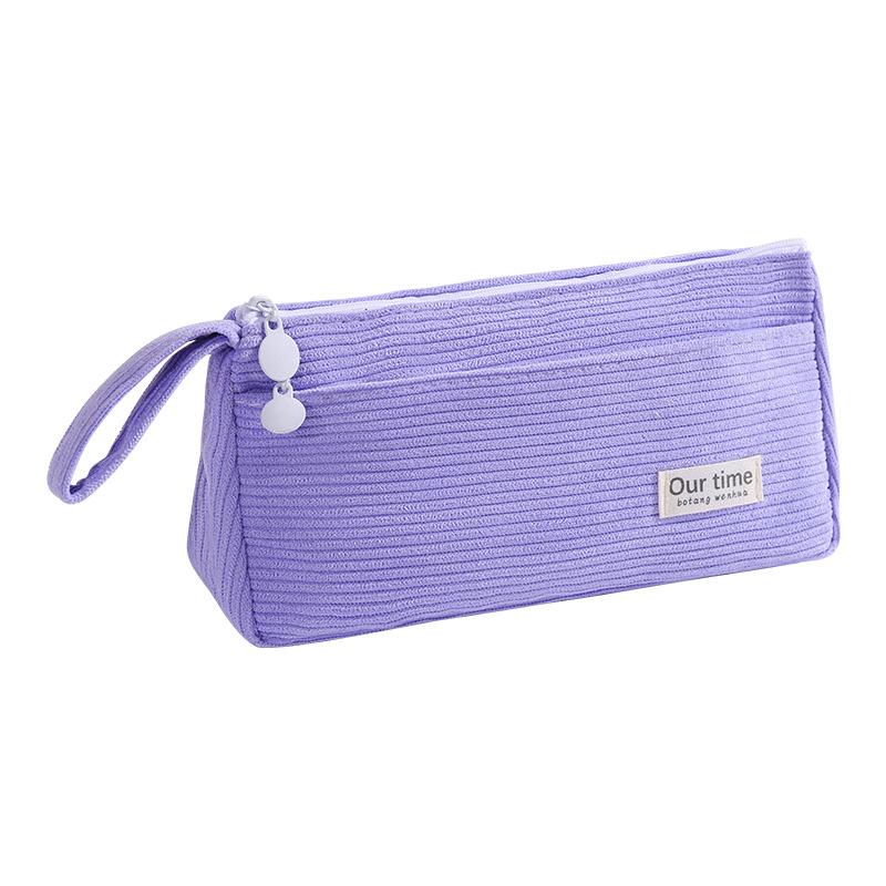 Stylish Korean Corduroy Pencil Case - Large Capacity, Solid Color for Junior High Students