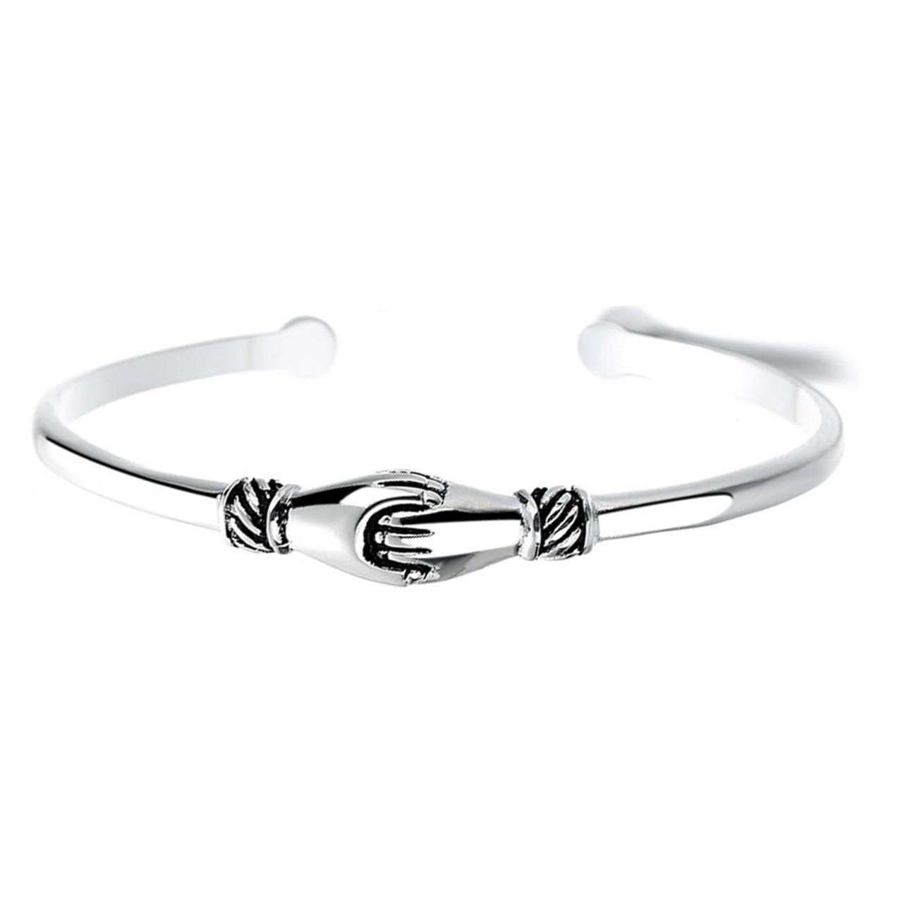 Ретро-браслет с открытым краем из тайского серебра для женщин - Креативный дизайн «Рука в руке»