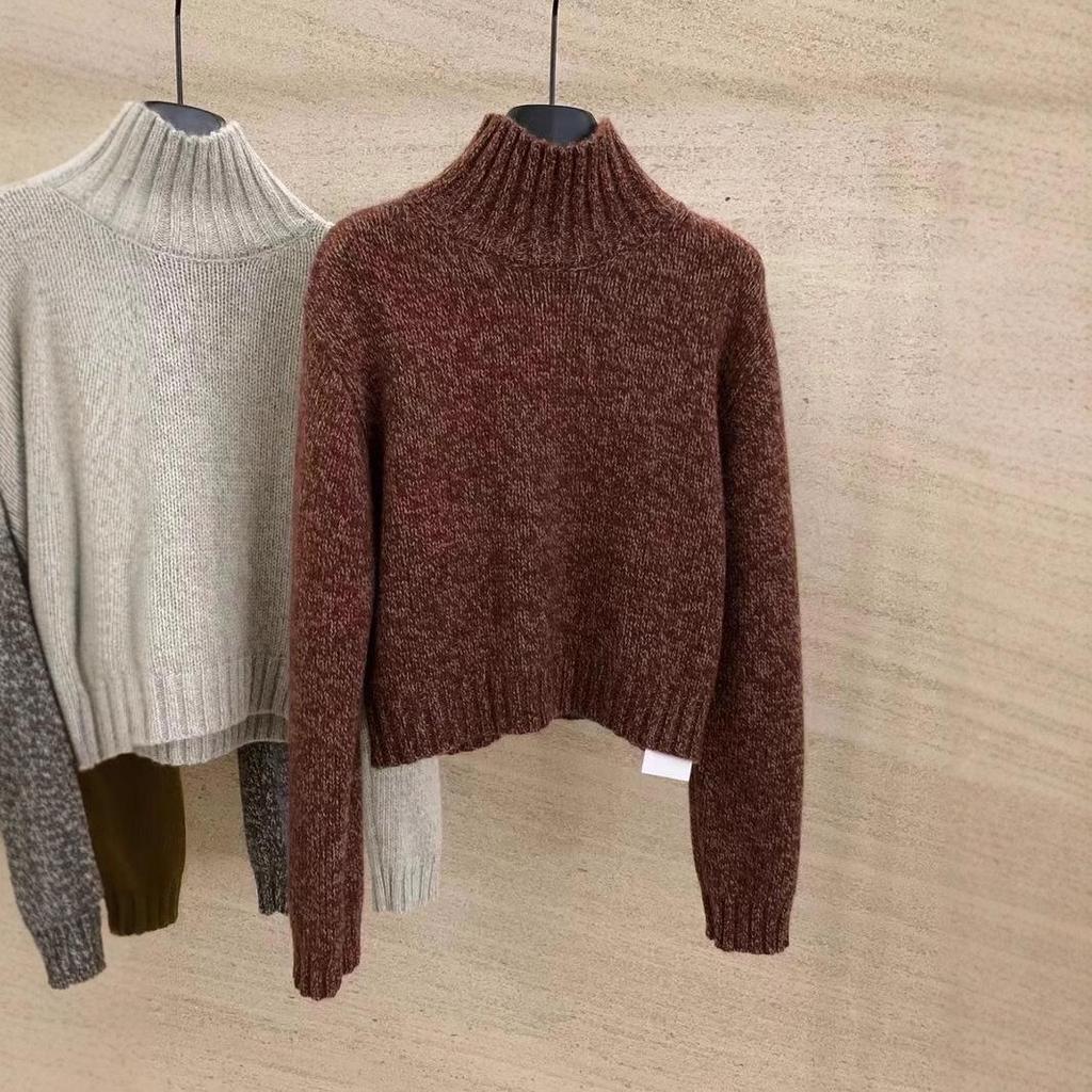 Women's French High-Neck Cashmere Sweater - Petite Autumn/Winter Temperament Base Layer