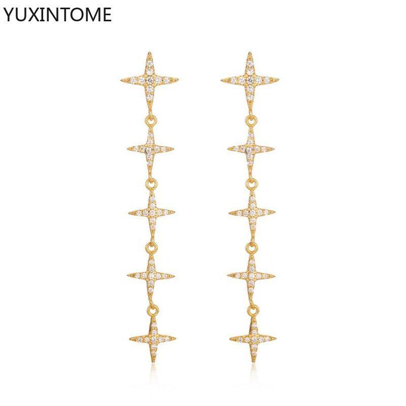 925 Silver Needle Long Chain Stud Earrings For Women Exquisite Zircon Geometric Tassel Pendant Earrings Luxury Jewelry