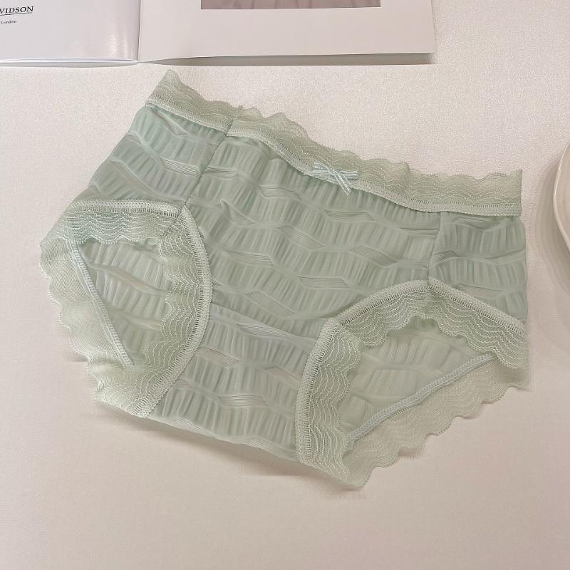 Ice Gauze Girls' Underwear with No Trace Breathable Waist Briefs Wrapped Buttocks Pure Cotton Crotch Lace Women's Triangle Panties