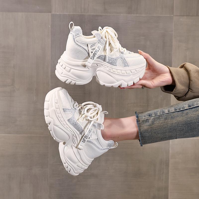 HS6798-51 Women's Rhinestone Platform Dad Shoes - Fall Trend, Hidden Heel, Thick-Soled, Super Soft Casual Sneakers.
