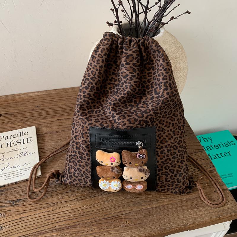 Schoolbag autumn and winter premium sense retro leopard print backpack female 1011 new cute cat student travel small backpack