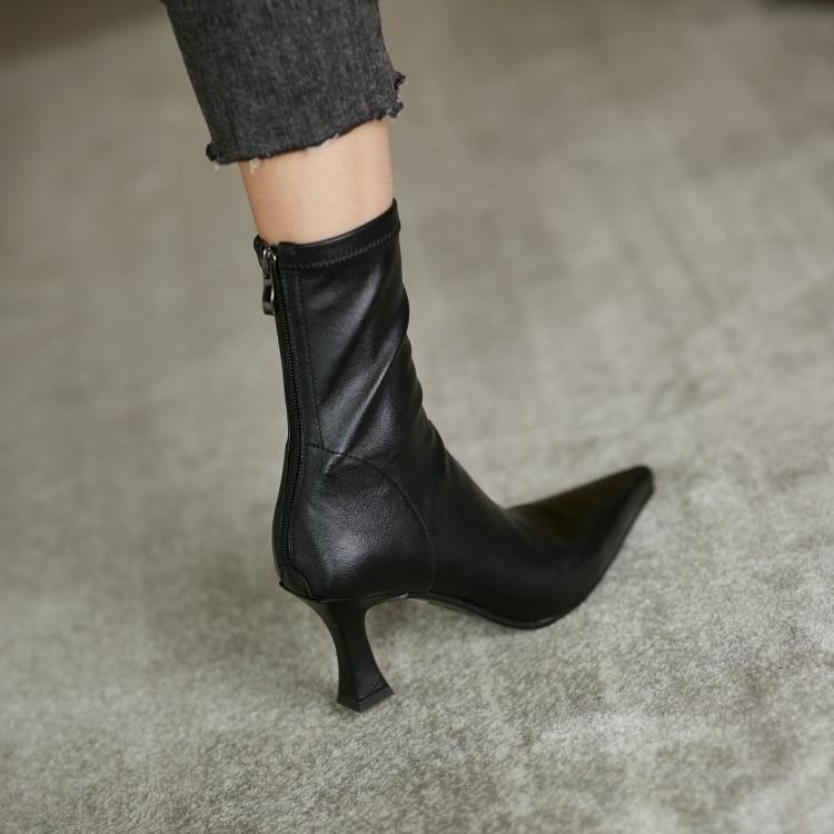 

Женские заостренные коричневые ботинки из мягкой кожи коричневые эластичные ботинки Famele обувь на шпильке женские ботильоны на молнии сзади пригородные ботинки 39