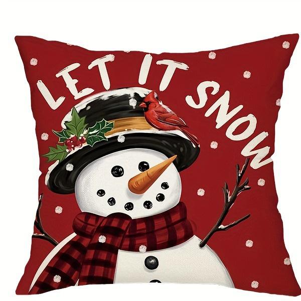 1pc/4pcs Christmas Red Pillowcases: Snowman, Merry Christmas, Love Bell, and Reindeer Designs! New Year Home Decoration