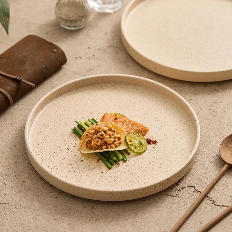 Western-style Steak Plate with Advanced Ceramic Scrub 8 Inches Household Dessert Breakfast Shallow Plate Restaurant Cake Tray