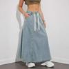 Women's  Elastic Waist Denim Swing Skirt  Women's Casual Long Skirt with American Design