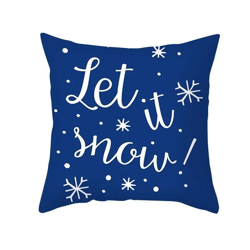 Blue Christmas Cushion Cover Christmas Elk Snowflake Print Pillowcase Sofa Ornaments Bedroom Home Decor New Year Gift