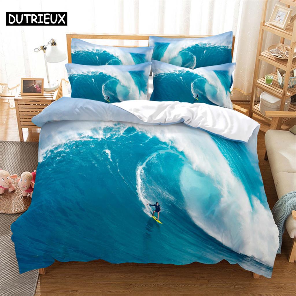 Surf Bedding 3-piece Digital Printing Cartoon Plain Weave Craft For North America And Europe Bedding Set Queen
