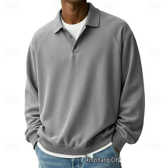 Men's Textured Lapel Casual Knitwear for Autumn and Winter