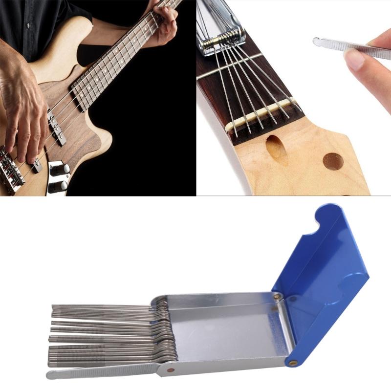 Edelstahl Steg-Sattel Rillen Schleiffeilen Sets Gitarrenreparaturwerkzeug Gitarren-Sattelkerben Feilen Sägestangen Kerbenfeilen-Set