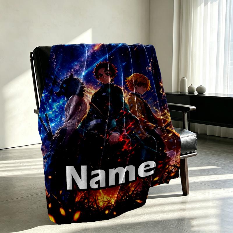 Custom Name Personalized Demon Slayer Print Blanket, Home Decor, Bedroom, Sofa, Camping, Couch, Gifts for Birthday Christmas