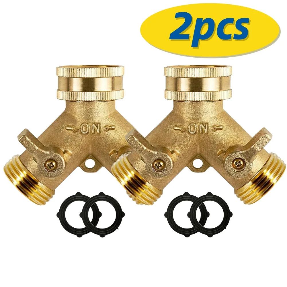 3/4 Inch 2 Way Brass Garden Hose Splitter Y-Type Tap Watering Connector Distributor for Outdoor Faucet 1/2/3 Set